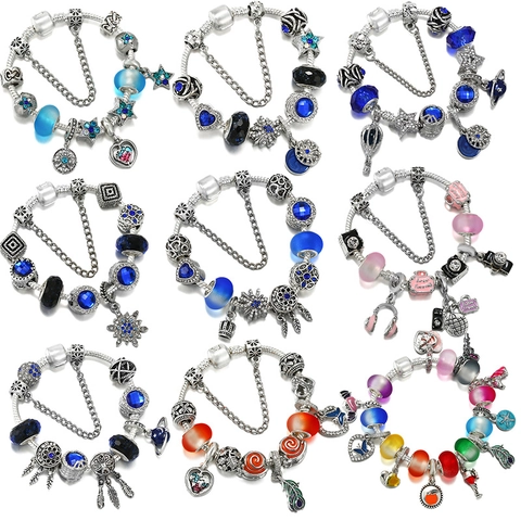 Retro Ethnic Style Alloy Rhinestone Beaded Charm Bracelet For Women Heart Hot Air Balloon Pendant DIY Jewelry Bangle