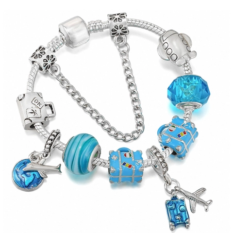Pandora Style DIY Charm Bracelet Alloy Rhinestone Heart Animal Travel Theme Bangle Bracelet For Women Girls Gift Jewelry