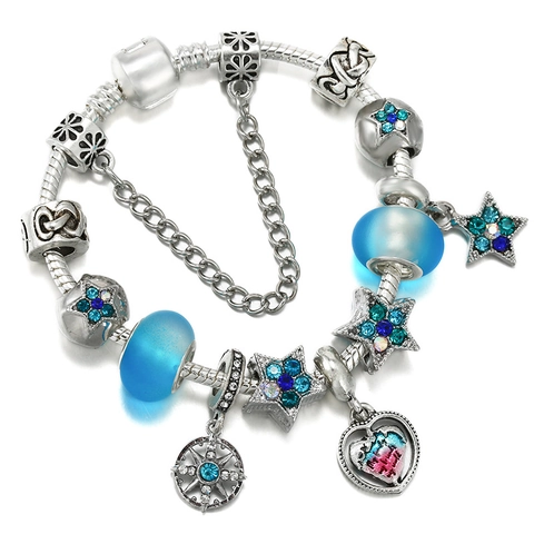 Retro Ethnic Style Alloy Rhinestone Beaded Charm Bracelet For Women Heart Hot Air Balloon Pendant DIY Jewelry Bangle