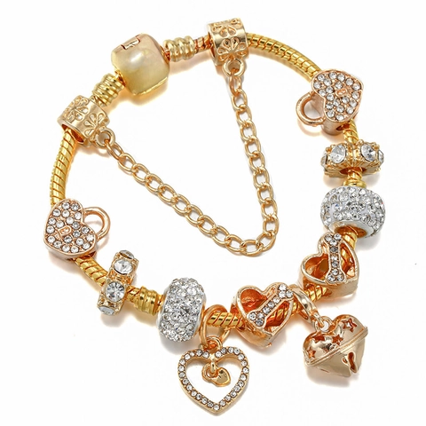 Vergoldete Legierung Herz Charm Armband Weiß Künstlicher Kristall Strass Eingelegt Schlangenkette Mit Glockenanhänger Und Sicherheitskette Romantischer Schmuck Geschenk Für Damen
