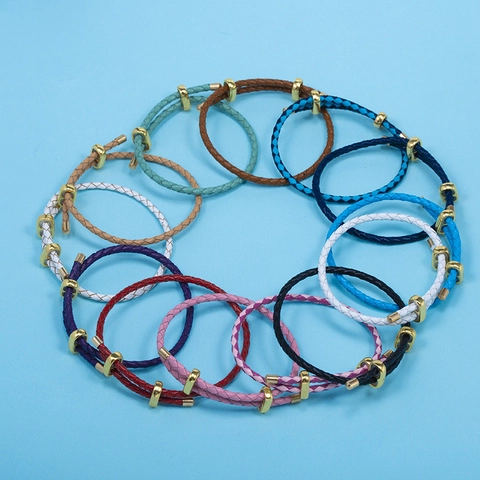 Fashion Braided PU Leather Bracelet Adjustable Metal Sliding Buckle DIY Jewelry Base Chain For Women Men Multicolor Hand Rope Accessories