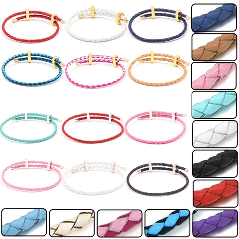 Fashion Braided PU Leather Bracelet Adjustable Metal Sliding Buckle DIY Jewelry Base Chain For Women Men Multicolor Hand Rope Accessories
