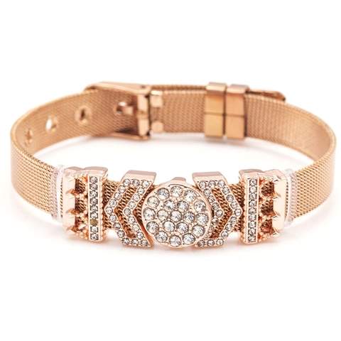 Bracelet en Maille d'Acier Inoxydable avec Strass pour Femmes Hommes Réglable Style Bracelet de Montre Charme Géométrique Bracelet Incrusté Cadeau Bijoux Couple