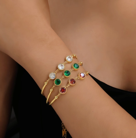 Gold Titanium Steel Bamboo Chain Bracelet For Women Niche Design Luxury Square Round Star Rhinestone Elegant Jewelry Gift