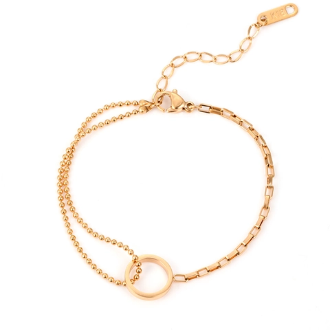 Cavigliera Popolare Europea e Americana in Acciaio al Titanio Asimmetrica per Donna Placcata Oro 18K Catena a Sfere Anello Tondo Gioielli Piedi