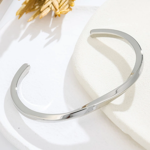 Bracelet Jonc Ouvert en Acier Titane Minimaliste pour Femmes Hommes Spirale Géométrique Poli Bijoux de Mode Cadeau Quotidien