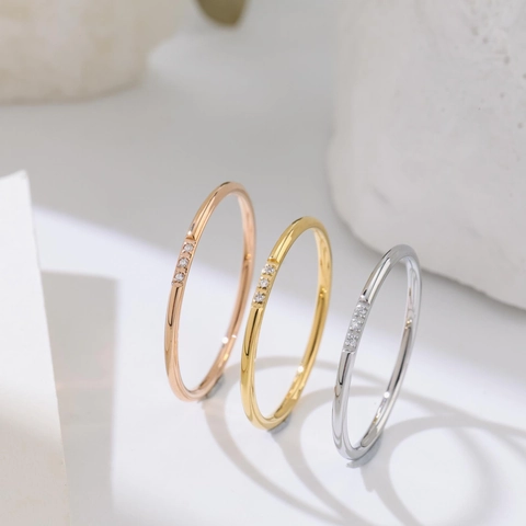 Minimalist Stainless Steel Rhinestone Rings For Women Rose Gold Silver Gold Stackable Thin Finger Ring Jewelry Elegant Gift