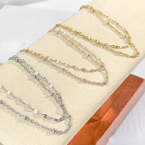 Double Layer Stainless Steel Leaf Bracelet Anklet For Women 18K Gold Plated Waterproof Shimmering Bead Chain Jewelry