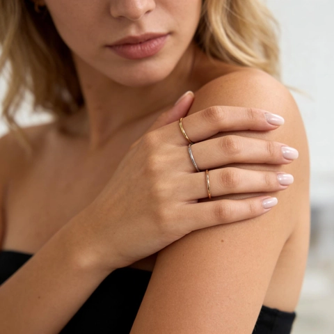 Bague Empilable Ultra Mince en Acier Inoxydable pour Femme Or Or Rose Argent Anneau Lisse Poli Bijoux de Mode