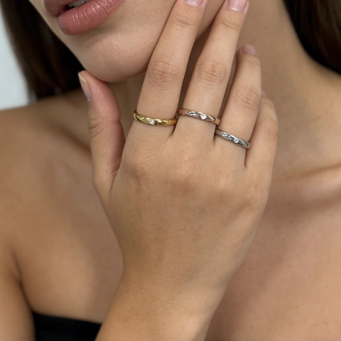 Minimalist Stainless Steel Inlaid Rhinestone Ring For Couples Vintage Electroplated Gold Rose Gold Silver Band Ring