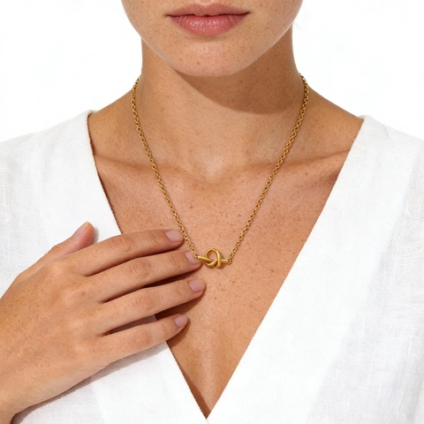 Stainless Steel Knot Pendant Necklace For Women Minimalist Sweet Fresh Style Love Knot Clavicle Chain Fashion Jewelry