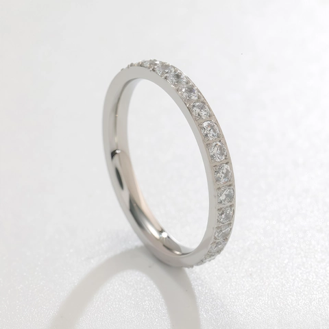 Minimalist Stainless Steel Pave Rhinestone Ring For Women Men Hip Hop Luxury Eternity Band Finger Ring Unisex Jewelry Gift