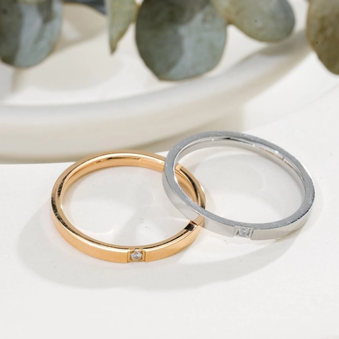 Minimalist Stainless Steel Thin Ring Square Zirconia Single Stone Rose Gold Silver Plated Finger Ring For Women Jewelry