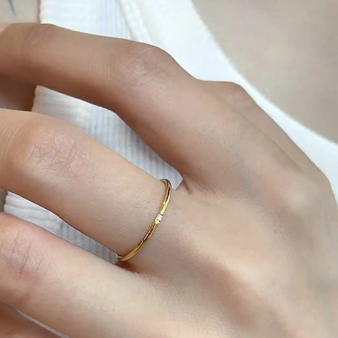 Minimalist Stainless Steel Rhinestone Thin Band Ring For Women Gold Silver Rose Gold Waterproof Non Fading Daily Jewelry Finger Ring Gift