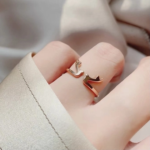 Minimalistisch Edelstahl Geweih Offen Ring Roségold Plattiert Rentier Horn Verstellbar Mode Fingerring Für Damen Schmuck