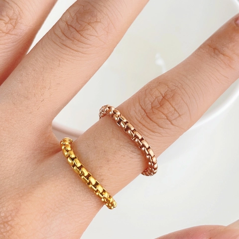 Minimalist Edelstahl Box Kette Ring Für Damen Herren Koreanischer Stil Nische Design Geometrischer Finger Schmuck Gold Roségold