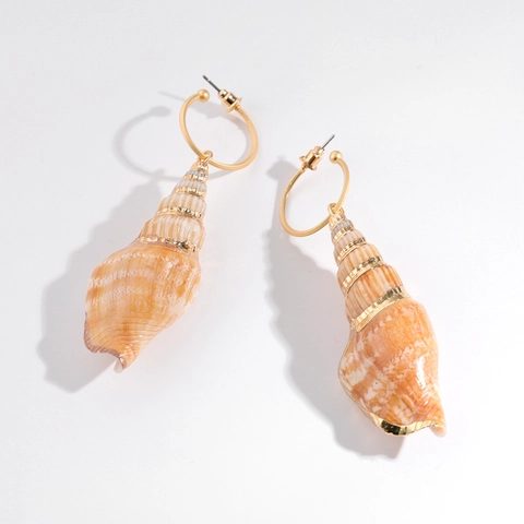 Bohemian Alloy Natural Shell Conch Hoop Earrings For Women Beach Vacation Ocean Style Handmade Drop Jewelry Gift