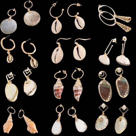 Bohemian Alloy Natural Shell Conch Hoop Earrings For Women Beach Vacation Ocean Style Handmade Drop Jewelry Gift