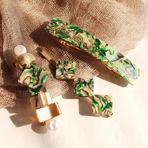 Pinza para el Pelo Vintage con Textura de Concha de Abulón de Resina y Aleación para Mujer Elegante Pasador Multicolor