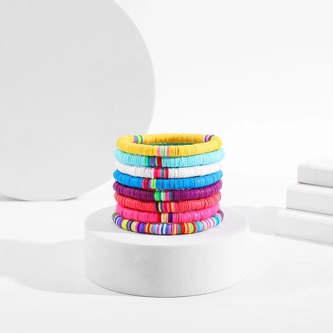 Böhmische Bunte Polymer-Ton Heishi Perlen Armbänder Kollektion Für Damen Sommer Strand Urlaub Handgefertigter Elastischer Stapelschmuck