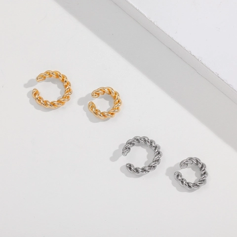 French Vintage Elegant Twisted Spiral Alloy Ear Cuffs Minimalist C-Shaped Gold Silver Plated Non-Piercing Clip-On Earrings For Women Unisex Jewelry