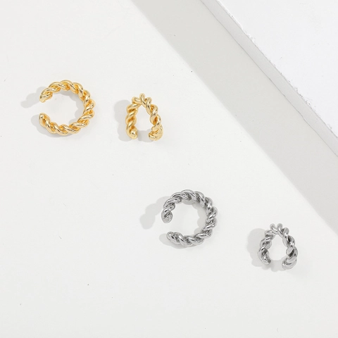 French Vintage Elegant Twisted Spiral Alloy Ear Cuffs Minimalist C-Shaped Gold Silver Plated Non-Piercing Clip-On Earrings For Women Unisex Jewelry