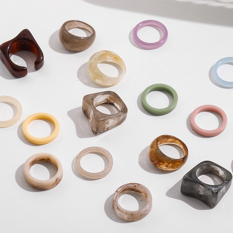 Y2K Colorful Resin Rings For Women Vintage Transparent Chunky Geometric Acrylic Ring Aesthetic Dopamine Jewelry Fashion Finger Rings