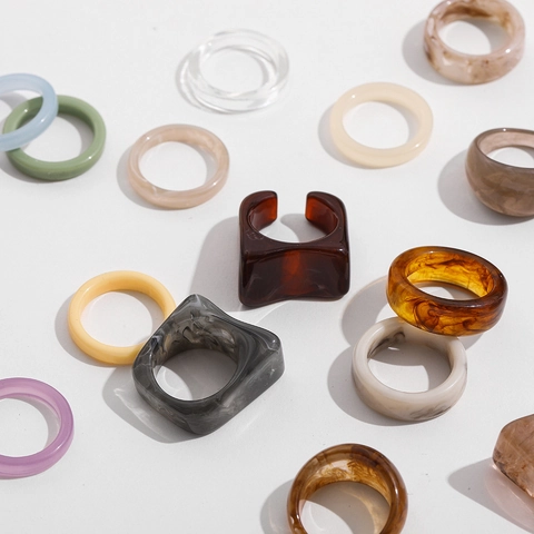 Y2K Colorful Resin Rings For Women Vintage Transparent Chunky Geometric Acrylic Ring Aesthetic Dopamine Jewelry Fashion Finger Rings