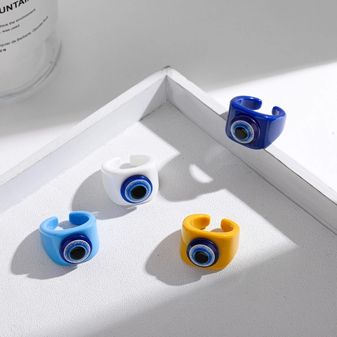 Y2K Vintage Resin Evil Eye Opening Ring For Women Men Trendy Chunky Acrylic Finger Ring Statement Jewelry Gift Unisex