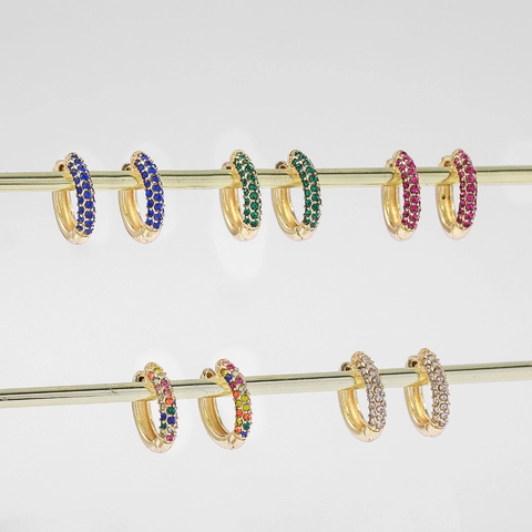 Vintage Luxus Legierung Zirkonia Creolen Für Damen Bunte Regenbogen Kristall Voll Diamant Ohrschnalle Huggie Schmuck