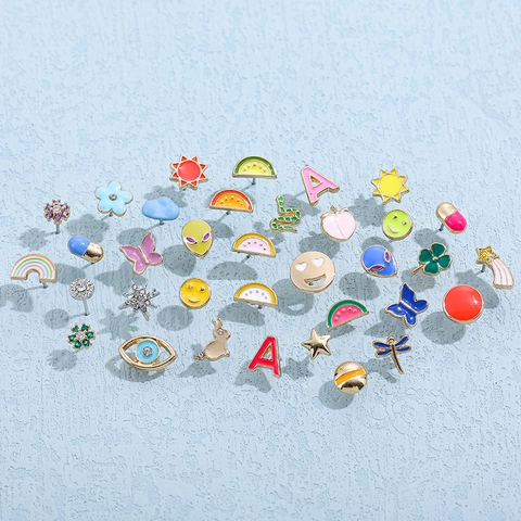 Y2K Colorful Enamel Stud Earrings Alloy Rhinestone Butterfly Smiley Star Letter Pattern Fashion Jewelry For Women Girls Daily