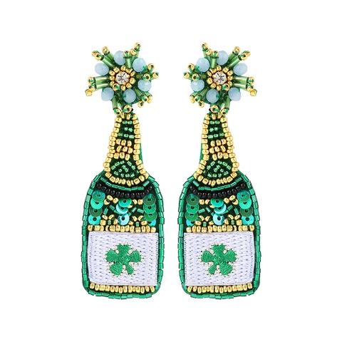 Pendientes de Abalorios Verdes Día de San Patricio Trébol Hecho a Mano Jarra de Cerveza Pendientes Colgantes para Mujer Joyería de Fiesta