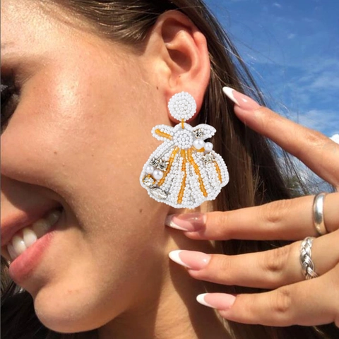 Boucles d'Oreilles Pendantes en Perles de Rocaille Faites à la Main Bohême pour Femmes Animaux Marins Étoile de Mer Tortue Strass Perle Artificielle Bijoux de Plage Été