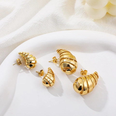 Stainless Steel 18K Gold Plated Spiral Water Drop Earrings For Women Men Fashion Jewelry Hollow Drop Stud Earrings