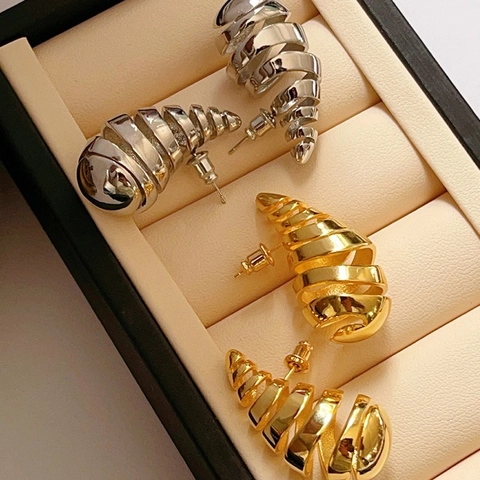 Stainless Steel 18K Gold Plated Spiral Water Drop Earrings For Women Men Fashion Jewelry Hollow Drop Stud Earrings