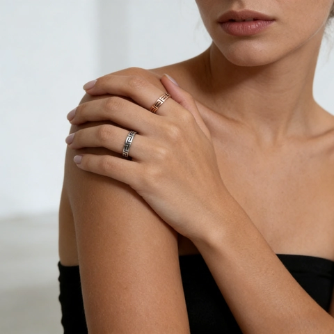 Stainless Steel Greek Key Hollow Ring For Women Minimalist Rose Gold Silver Geometric Meander Band Finger Ring Jewelry Gift