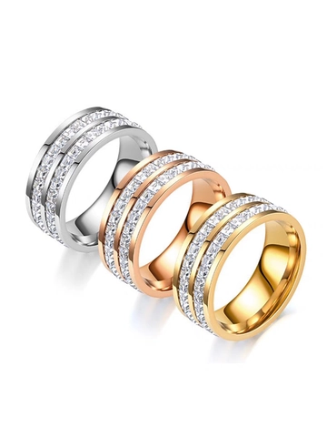Niche Design Stainless Steel Double Row Pave Rhinestone Ring For Women Unisex Fashion Starry Sky Geometric Geometric Jewelry