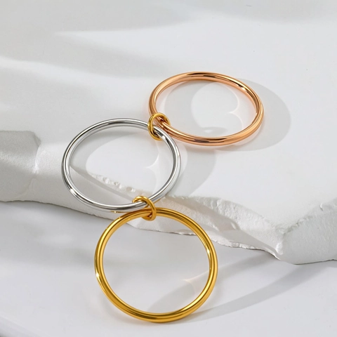 Minimalist Stainless Steel Interlocking Ring For Women Men 3 Color Geometric Round Circle Finger Ring Fashion Jewelry Gift