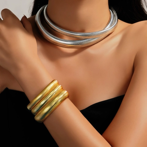 Stainless Steel 18K Gold Plated Tubogas Choker Necklace Elastic Snake Chain Industrial Style Minimalist Geometric Collar Neck Jewelry For Women Men
