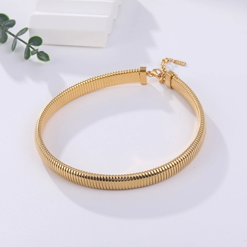 Stainless Steel 18K Gold Plated Tubogas Choker Necklace Elastic Snake Chain Industrial Style Minimalist Geometric Collar Neck Jewelry For Women Men