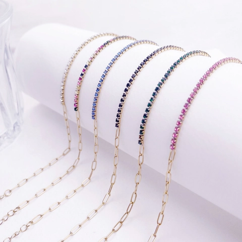 Stainless Steel Rhinestone Bracelet For Women 18K Gold Plated Paperclip Tennis Chain Adjustable Fashion Jewelry Gift