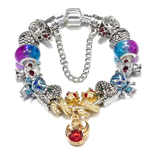 Pulsera de Amuletos DIY de Aleación de Metal Cadena de Serpiente Cuentas de Vidrio de Colores Pendientes Temáticos Joyería de Moda
