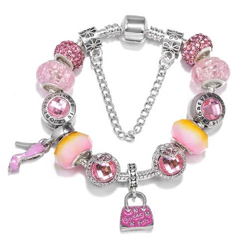Fashion Alloy Charm Bracelet With Crystal Rhinestone Beads Heart Snowflake Pendant DIY Snake Chain Jewelry For Women Gift