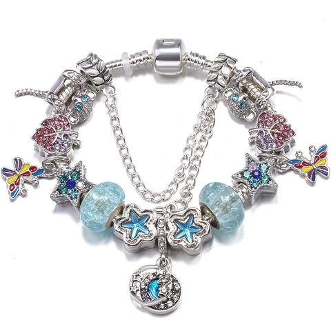 Women DIY Fruit Sea Animal Charm Bracelet With Alloy Enamel Beaded Snake Chain Rhinestone Jewelry Gift For Friends