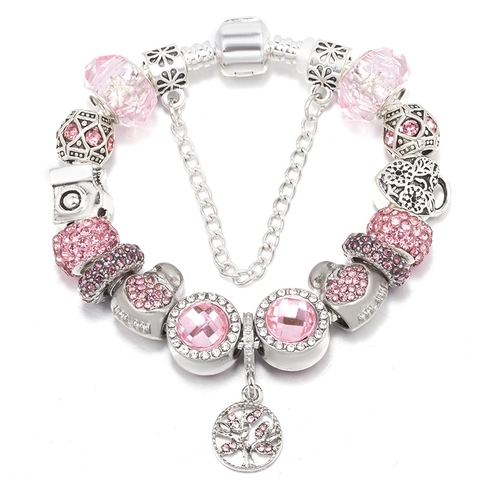 Pulsera de Charms DIY para Mujer Aleación Diamantes de Imitación Árbol de la Vida Corazón Cámara Cadena de Serpiente