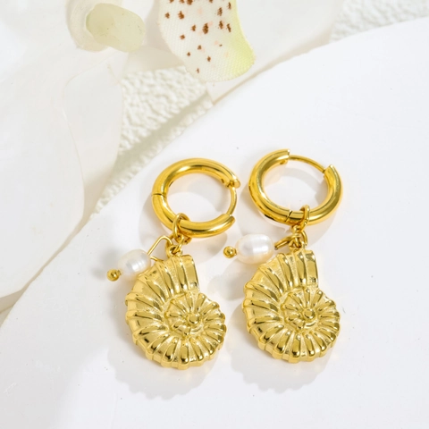 Orecchini a Cerchio in Acciaio Inossidabile Tema Oceano Con Perla Artificial Pendenti Nautici Conchiglia Stella Marina per Donna Gioielli Vacanza
