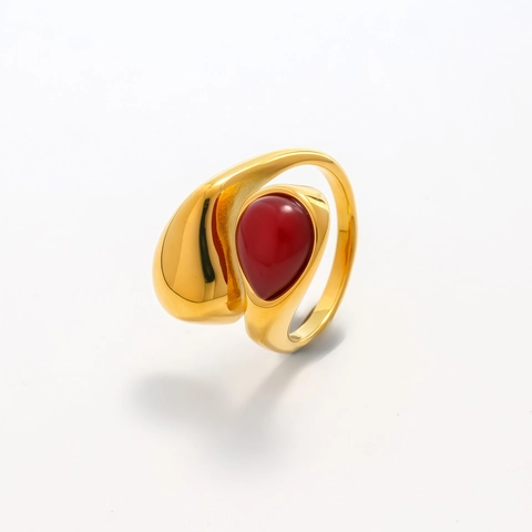 Fashion Stainless Steel Irregular Water Drop Open Ring Minimalist Rhinestone Inlaid Adjustable Finger Ring Party Jewelry