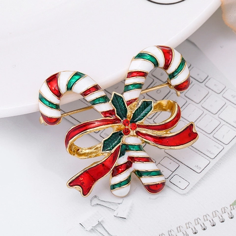 Moda Natale Bastoncino Di Zucchero Lega Strass Spilla Pin Squisito Fiocco Festivo Gioielli Regalo Per Festa Unisex Accessorio