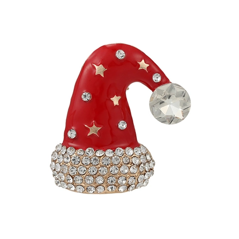 Spilla Cappello di Natale in Smalto Rosso Per Uomo Donna Lega Oro Strass Spille Festive Accessori Gioielli per Festa di Natale