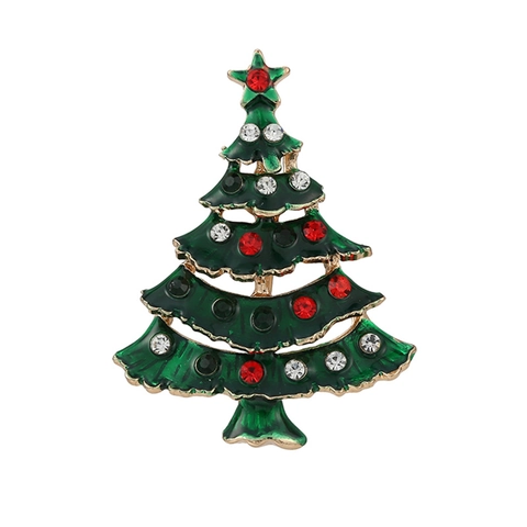 Spilla Albero di Natale Vintage in Lega Smalto Verde Perno Strass Gioielli Natalizi per Donna Uomo Accessorio per Festa di Natale